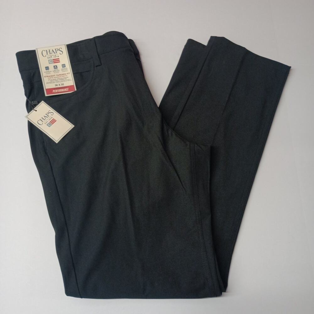 Chaps Straight Tapered Fit Pants Mens 36x32 Black Flex Waist